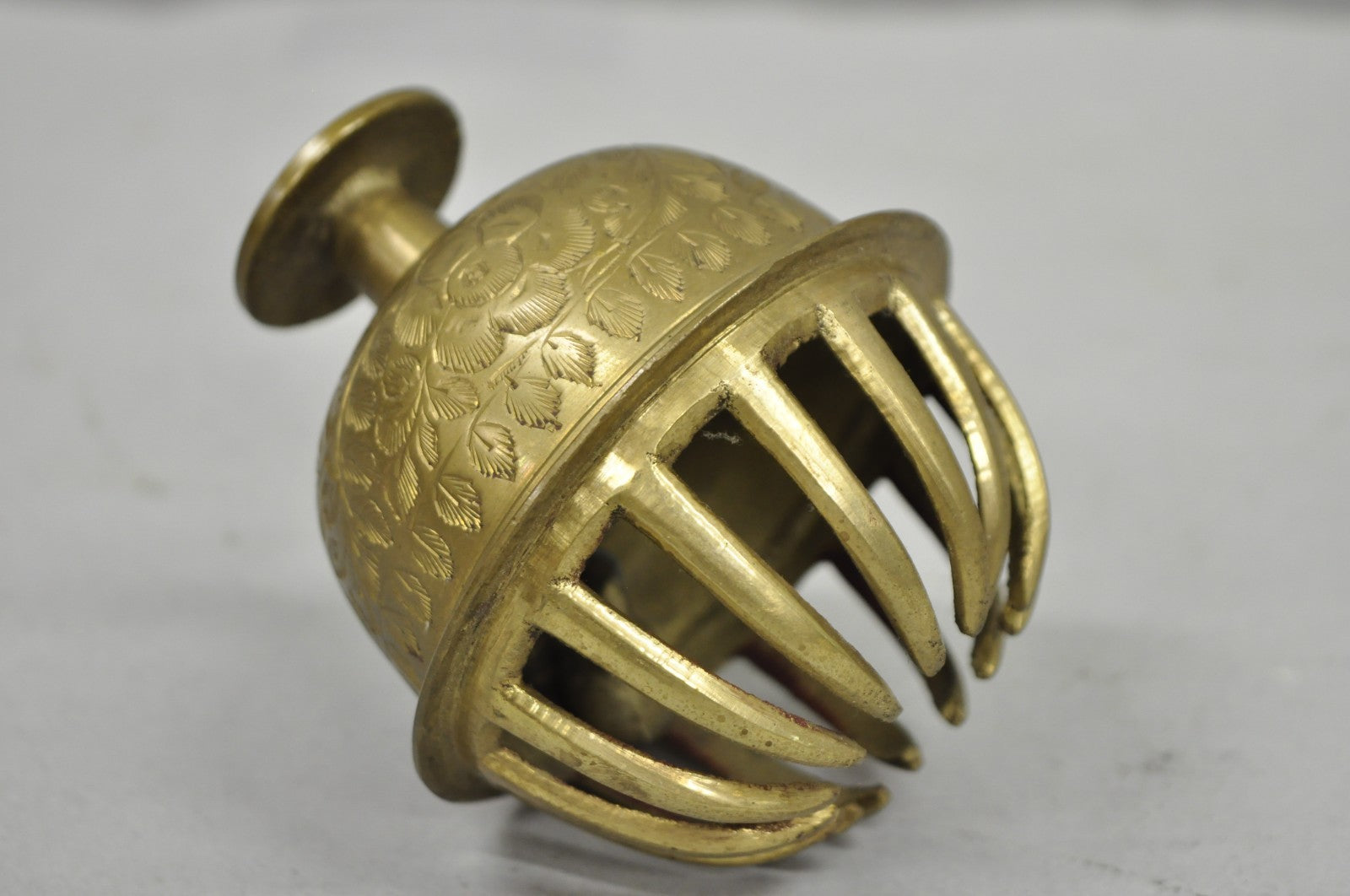 Vintage Anglo Indian Solid Brass Elephant Claw Engraved Dinner Bell on Stand