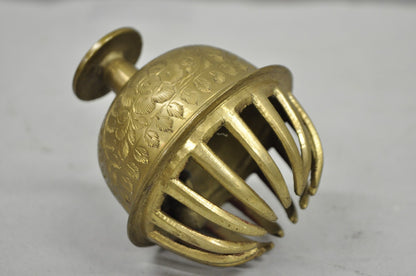 Vintage Anglo Indian Solid Brass Elephant Claw Engraved Dinner Bell on Stand