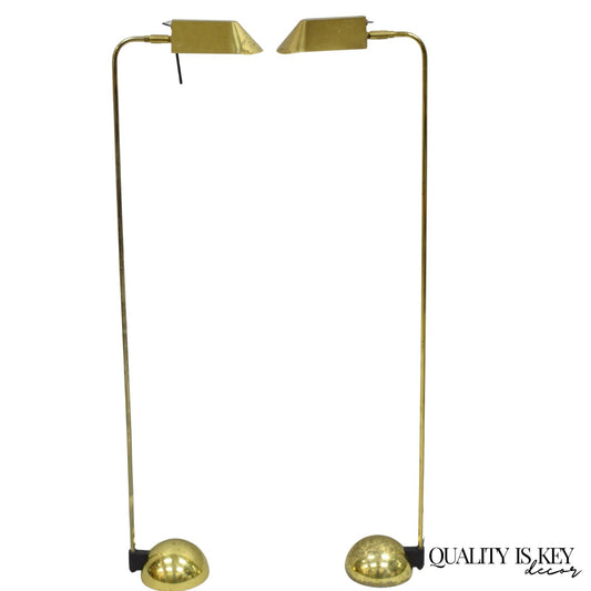 Vintage George Kovacs Mid Century Modern Brass Orb Base Task Floor Lamp - a Pair