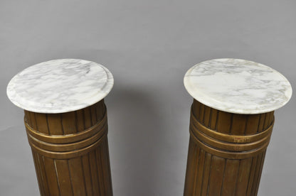 Antique Art Deco 75" Tall Wooden Pedestal Column Geometric Chevron Carved - Pair