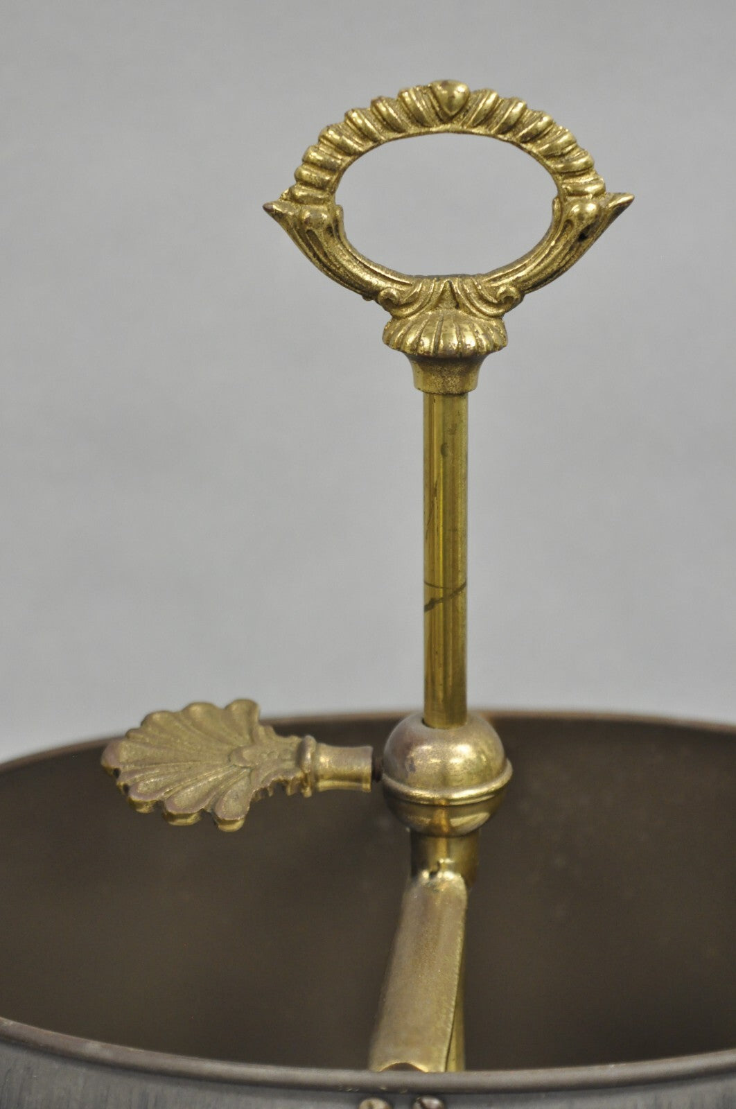 Vintage French Empire Tole Metal Oval Shade Small Brass Bouillotte Desk Lamp