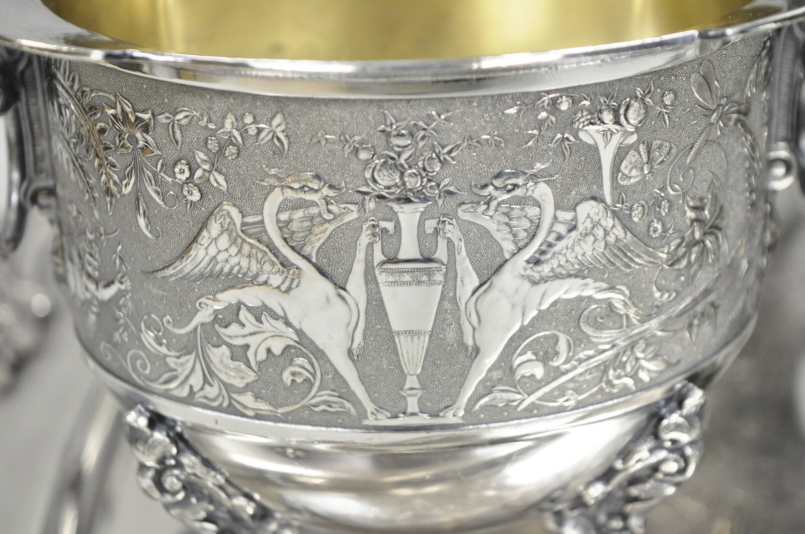 Antique English Baroque Silver Plated Figural Tea Set w/ Rogers Bro Tray - 7 Pcs
