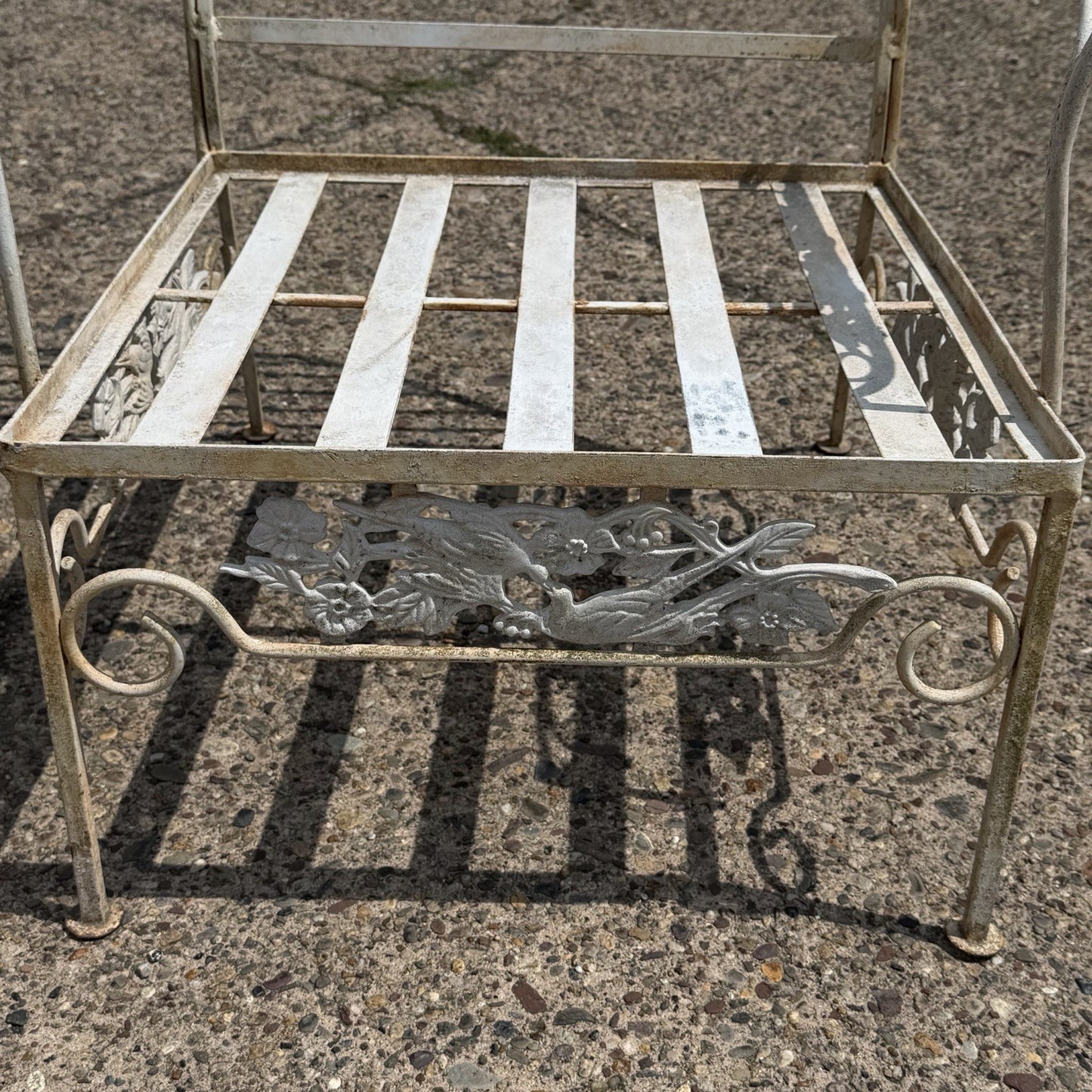 Vintage Russell Woodard "Kissing Birds" Wrought Iron Patio Lounge Chair - Pair