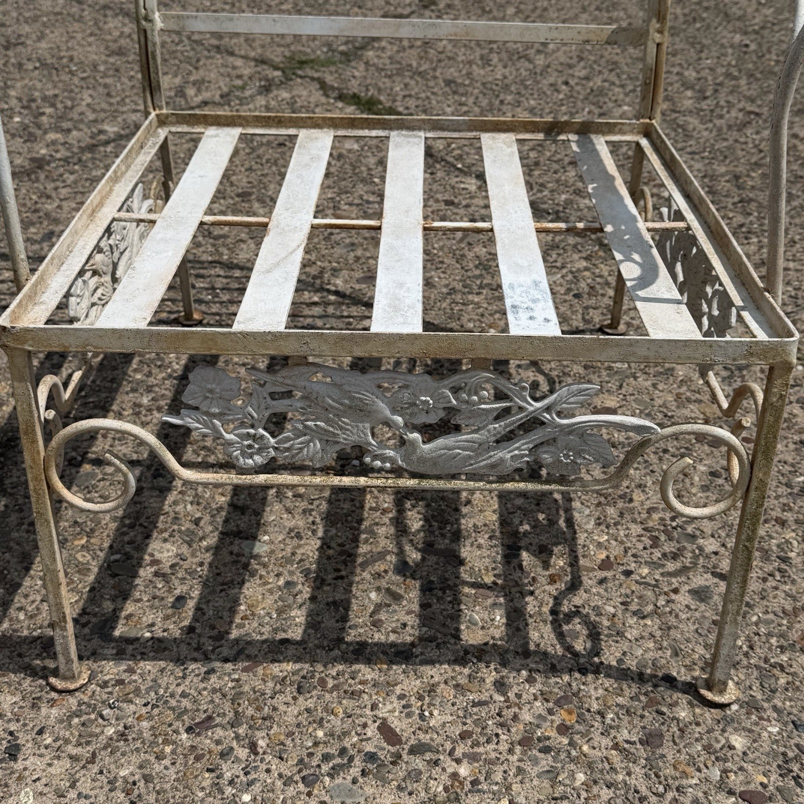 Vintage Russell Woodard "Kissing Birds" Wrought Iron Patio Lounge Chair - Pair