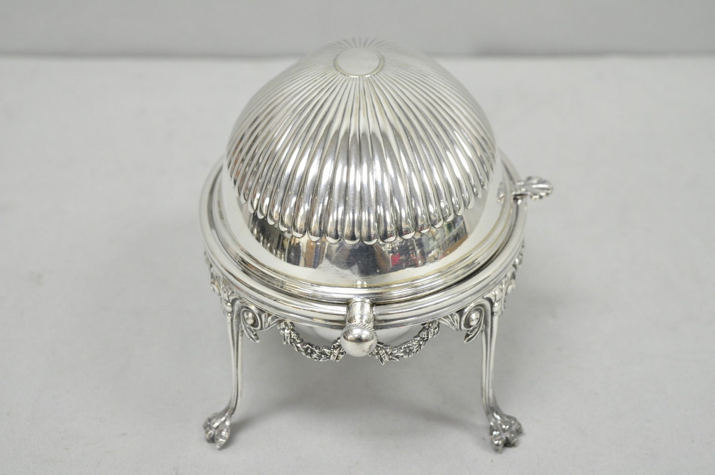 Antique English Edwardian Silver Plated Revolving Oval Serving Butter Dish