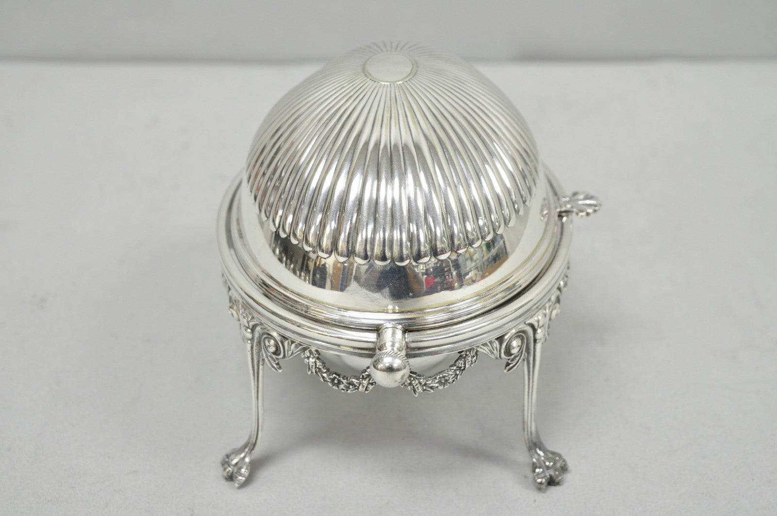 Antique English Edwardian Silver Plated Revolving Oval Serving Butter Dish