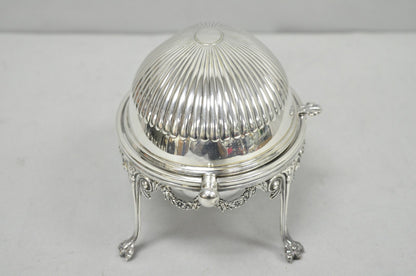 Antique English Edwardian Silver Plated Revolving Oval Serving Butter Dish