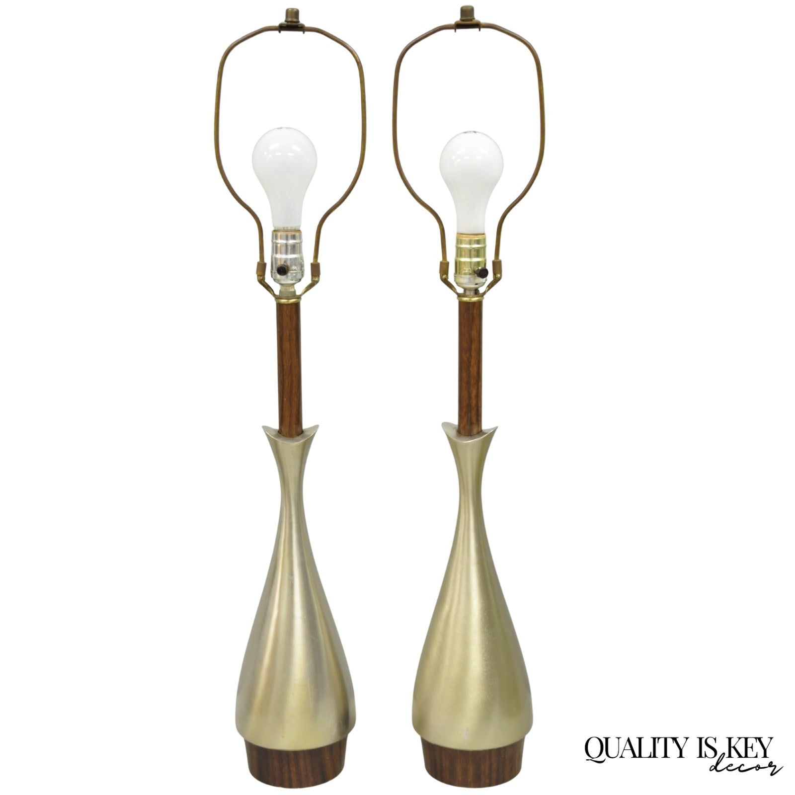 Vintage Mid Century Modern Sculptural Brushed Metal Table Lamps by Laurel - Pair