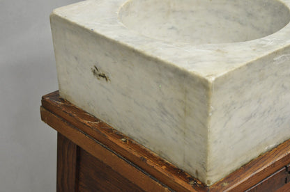 Antique French Country Primitive Carved Marble Mortar and Pestle on Wood Base