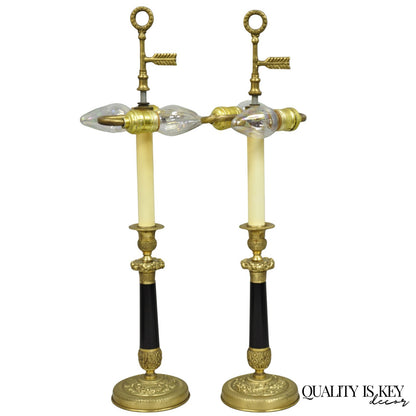 Vintage Warren Kessler French Empire Bronze Candlestick Small Table Lamps a Pair