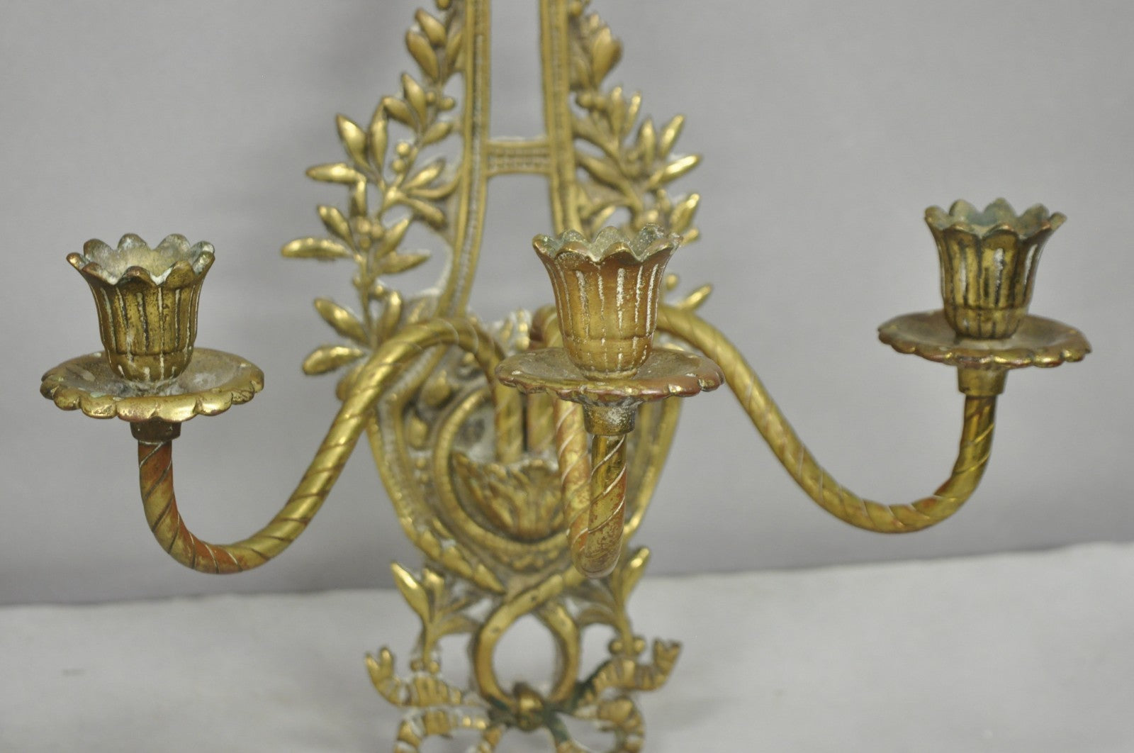 Antique French Louis XV Style Figural Bronze Candelabra Wall Sconces - a Pair