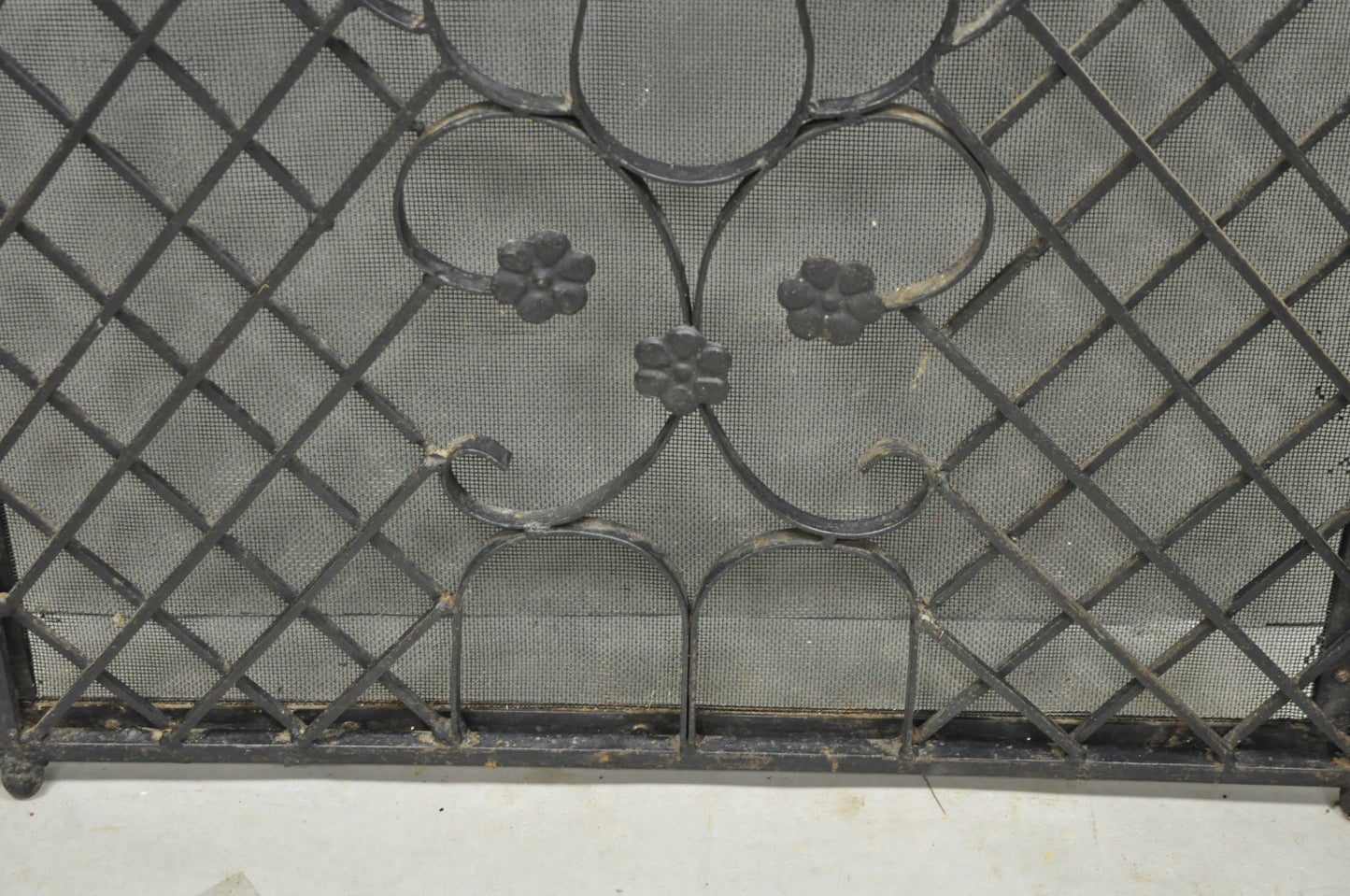 Antique Gothic Arts & Crafts Wrought Iron Scrolling Folding Fireplace Screen