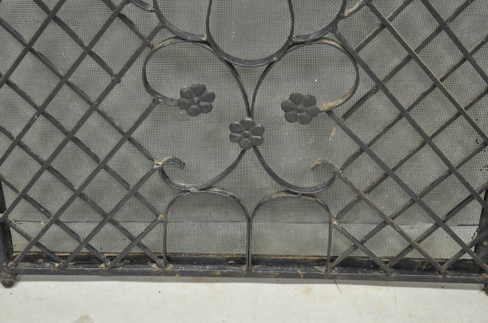 Antique Gothic Arts & Crafts Wrought Iron Scrolling Folding Fireplace Screen