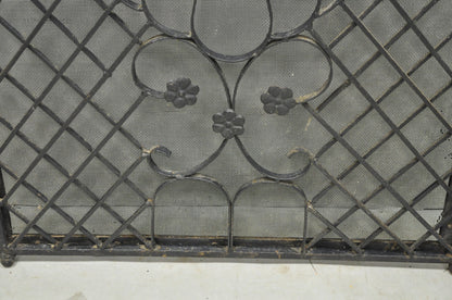 Antique Gothic Arts & Crafts Wrought Iron Scrolling Folding Fireplace Screen