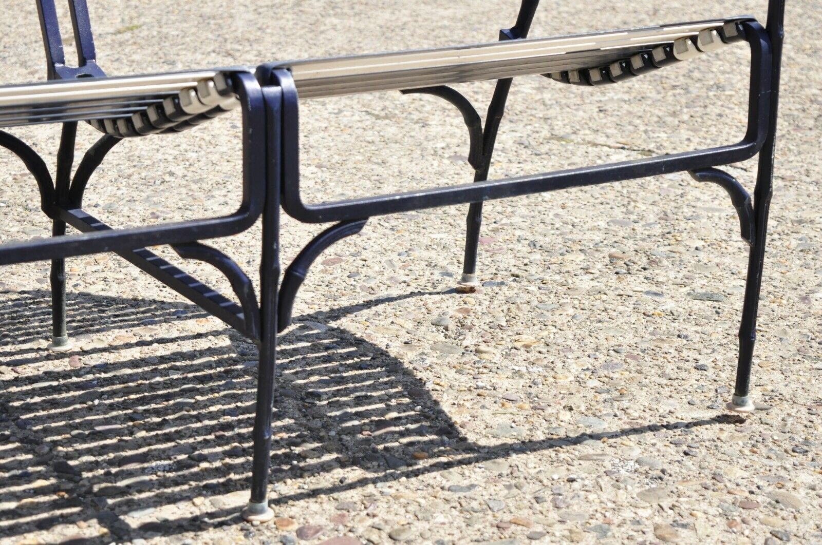 Vintage Faux Bamboo Aluminum Vinyl Strap Blue Garden Patio Loveseat Settee