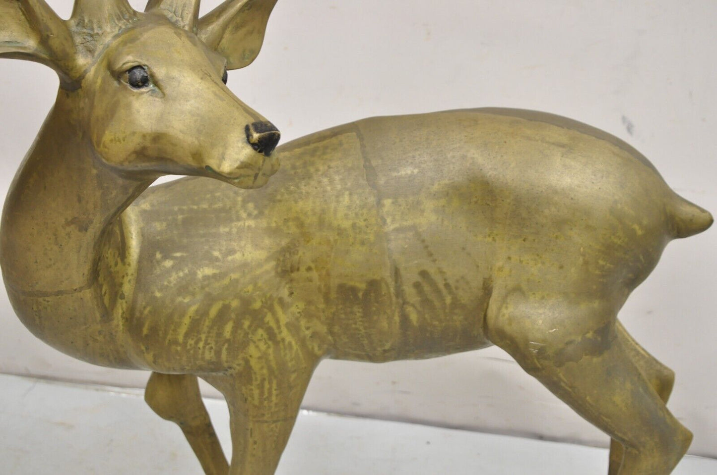 Vintage Large Hollywood Regency Brass Deer Stag Statue Sculpture