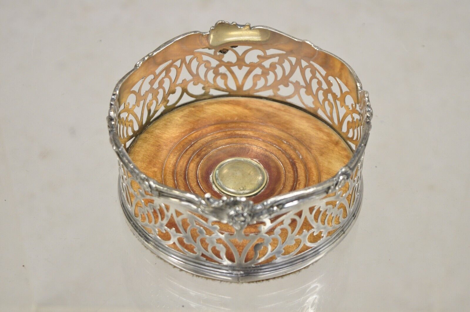 Victorian Floral Repousse Silver Plated Pierced Decorated Wine Bottle Coaster