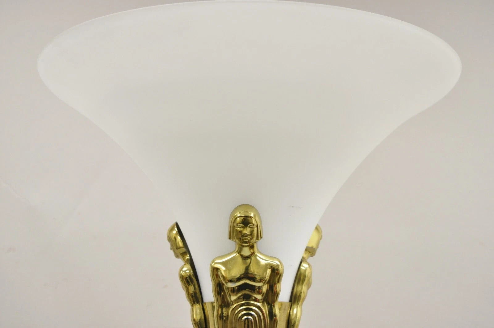 Vintage Postmodern Art Deco Figural Frosted Acrylic & Glass Torchiere Floor Lamp