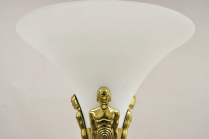 Vintage Postmodern Art Deco Figural Frosted Acrylic & Glass Torchiere Floor Lamp