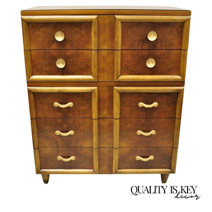 Joerns Bros Art Deco Mid Century Burl Walnut Tall Chest Dresser