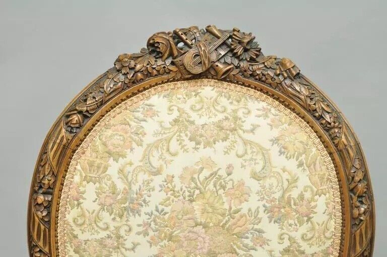 French Victorian Louis XVI Style Finely Carved Walnut  Musical Instrument Chair