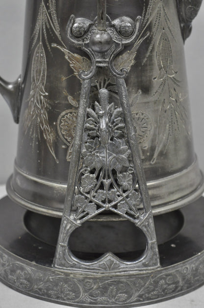 Antique English Victorian Silver Plated Tilting Coffee Pot on Stand w/ Engraving