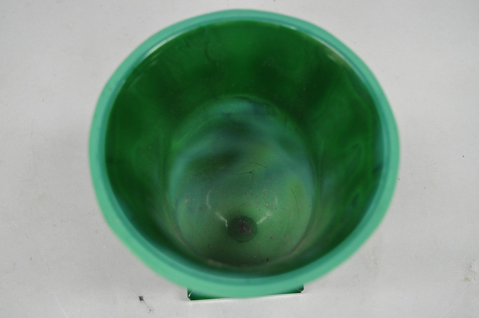 Antique Art Deco Malachite Jade Green Czech Glass Pedestal Vase with Bird