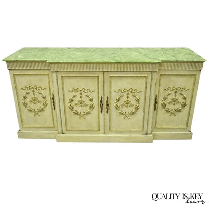 Vintage Italian Neoclassical Buffet Sideboard Credenza Green Faux Marble Top