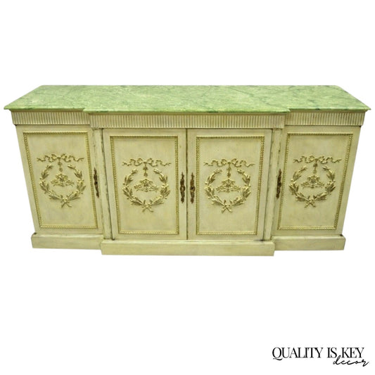 Vintage Italian Neoclassical Buffet Sideboard Credenza Green Faux Marble Top