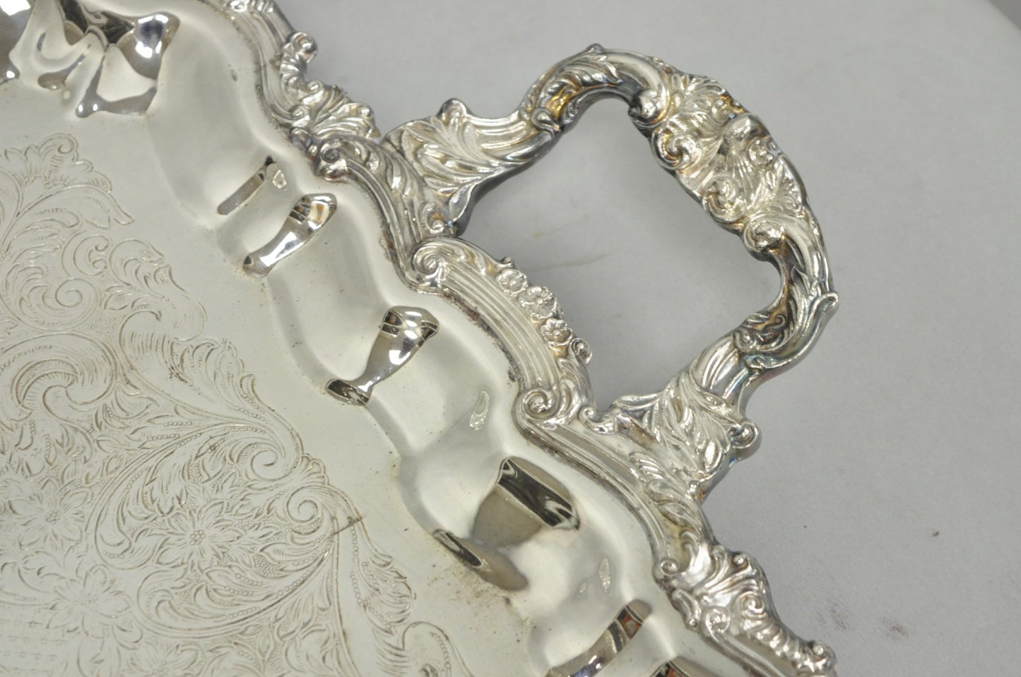Vintage Sheridan English Victorian Silver Plated Footed Serving Platter Bar Tray
