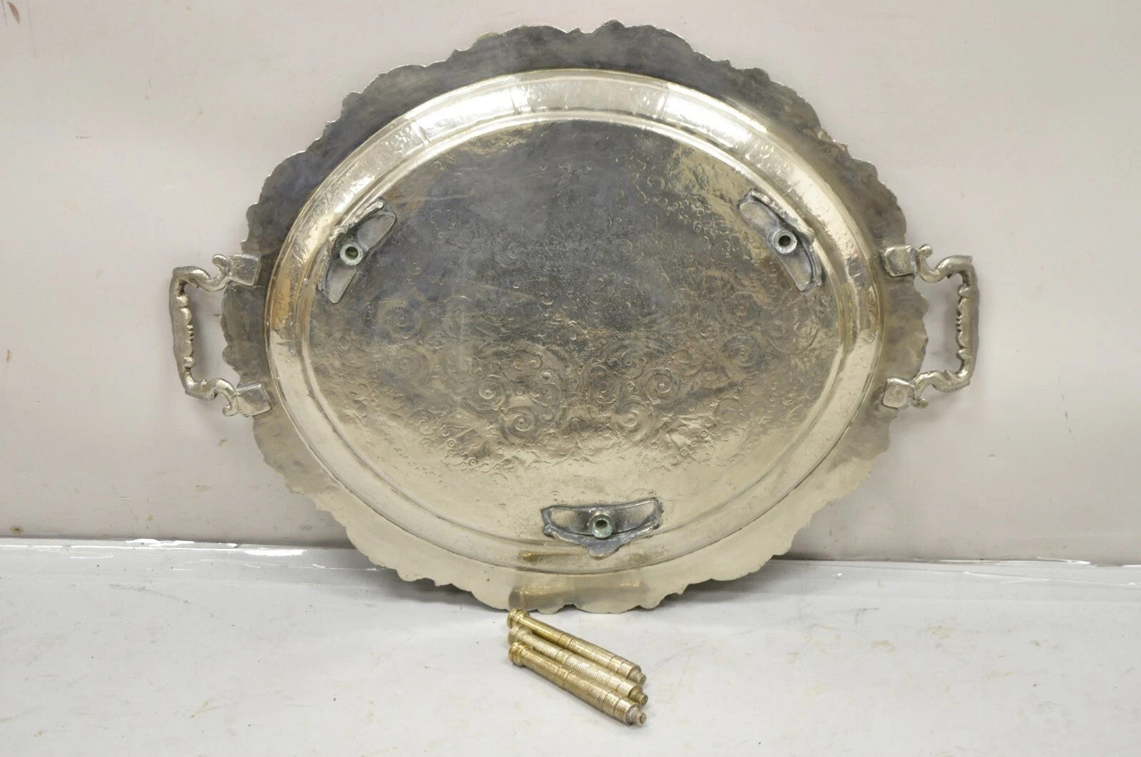 Large Victorian Style Oval Silver Plated Serving Platter Tray Raised on Feet
