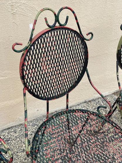 Vintage Victorian Style Small Wrought Iron Camo Paint Garden Patio Chair - Set 4