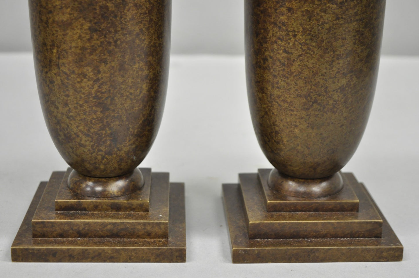 Antique French Art Deco Bronze Fluted Altar Vase w/ Butterfly Moth - a Pair