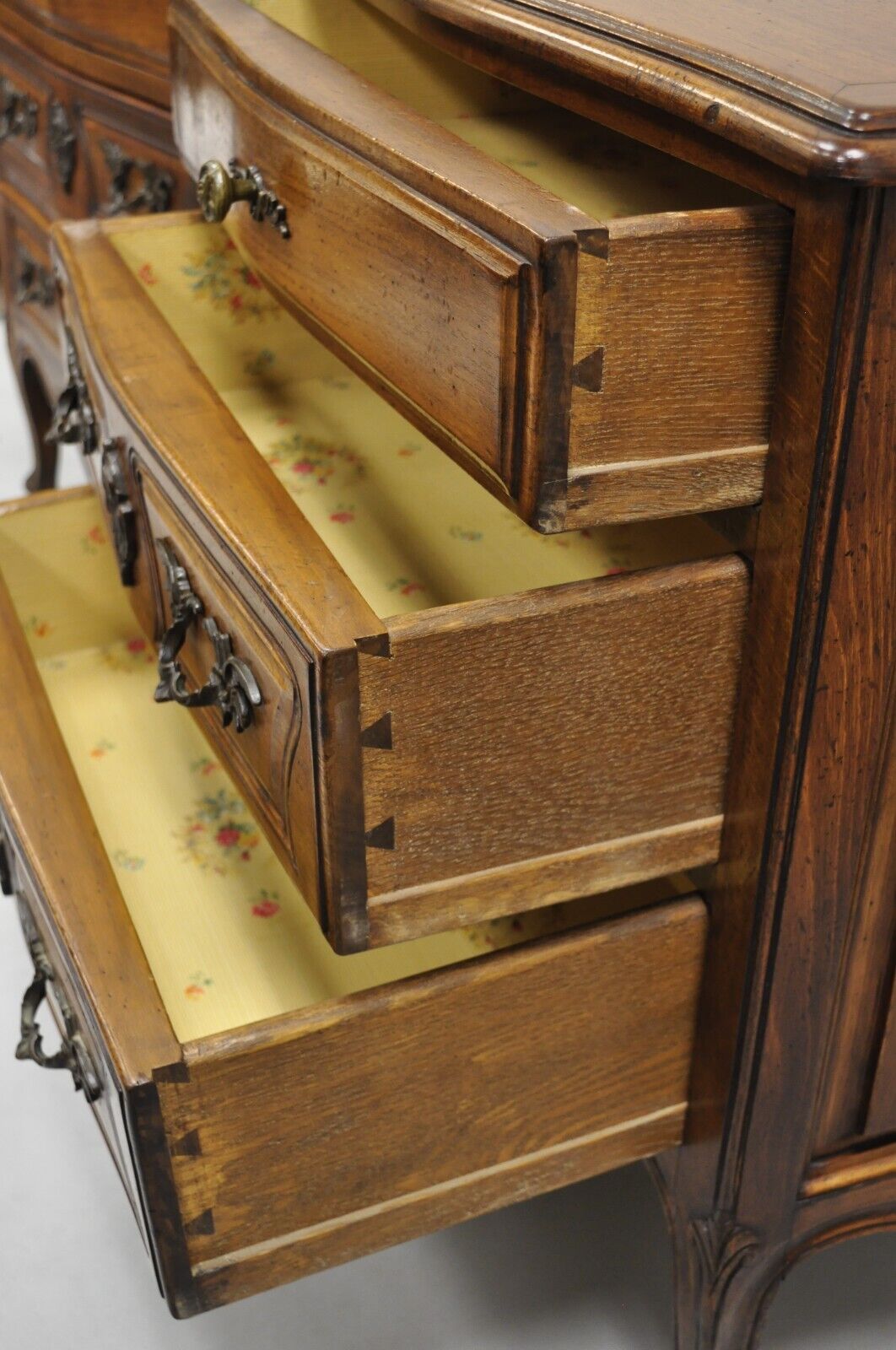 Vintage French Country Provincial Carved Walnut Italian Nightstands - a Pair