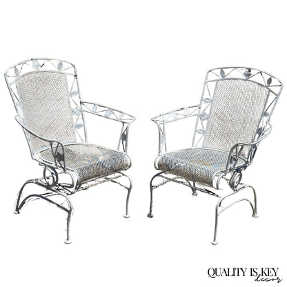 Vintage Woodard Era Floral Wrought Iron Springer Garden Patio Arm Chair - a Pair