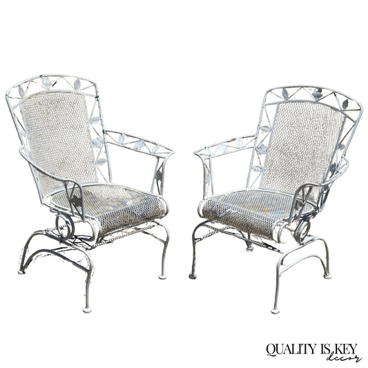 Vintage Woodard Era Floral Wrought Iron Springer Garden Patio Arm Chair - a Pair