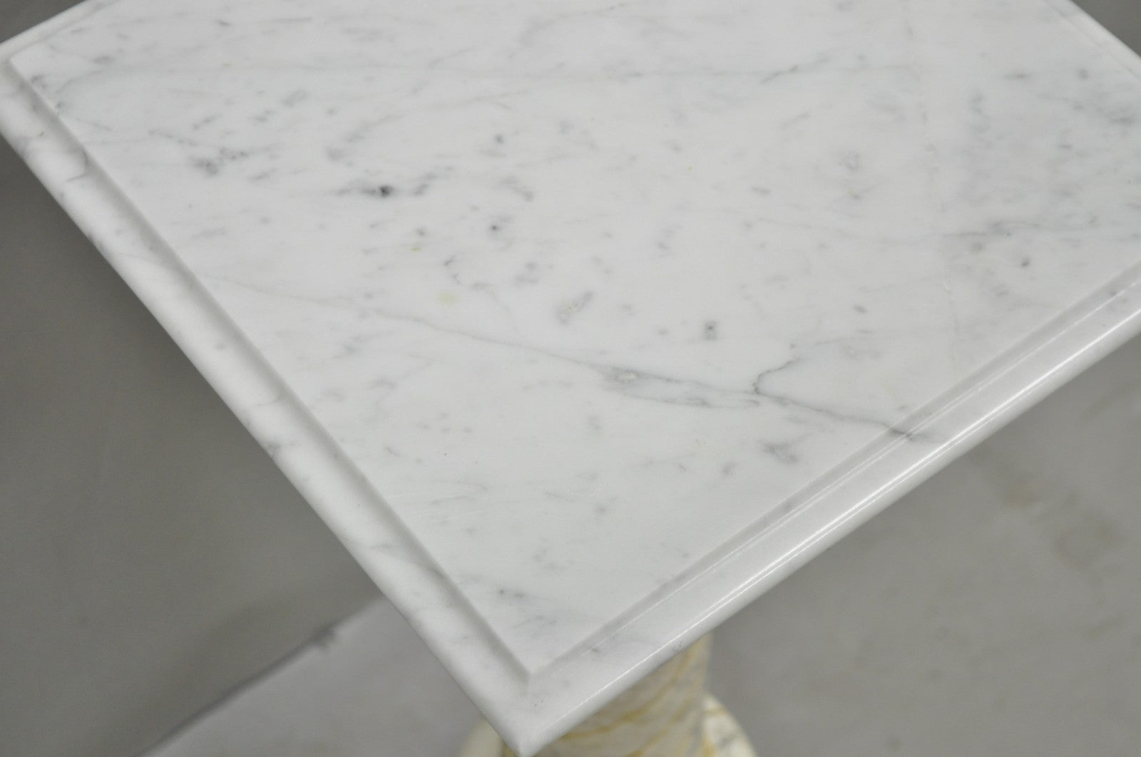 Vintage Italian Classical Carved Marble Column Form Square Top Pedestal Stand