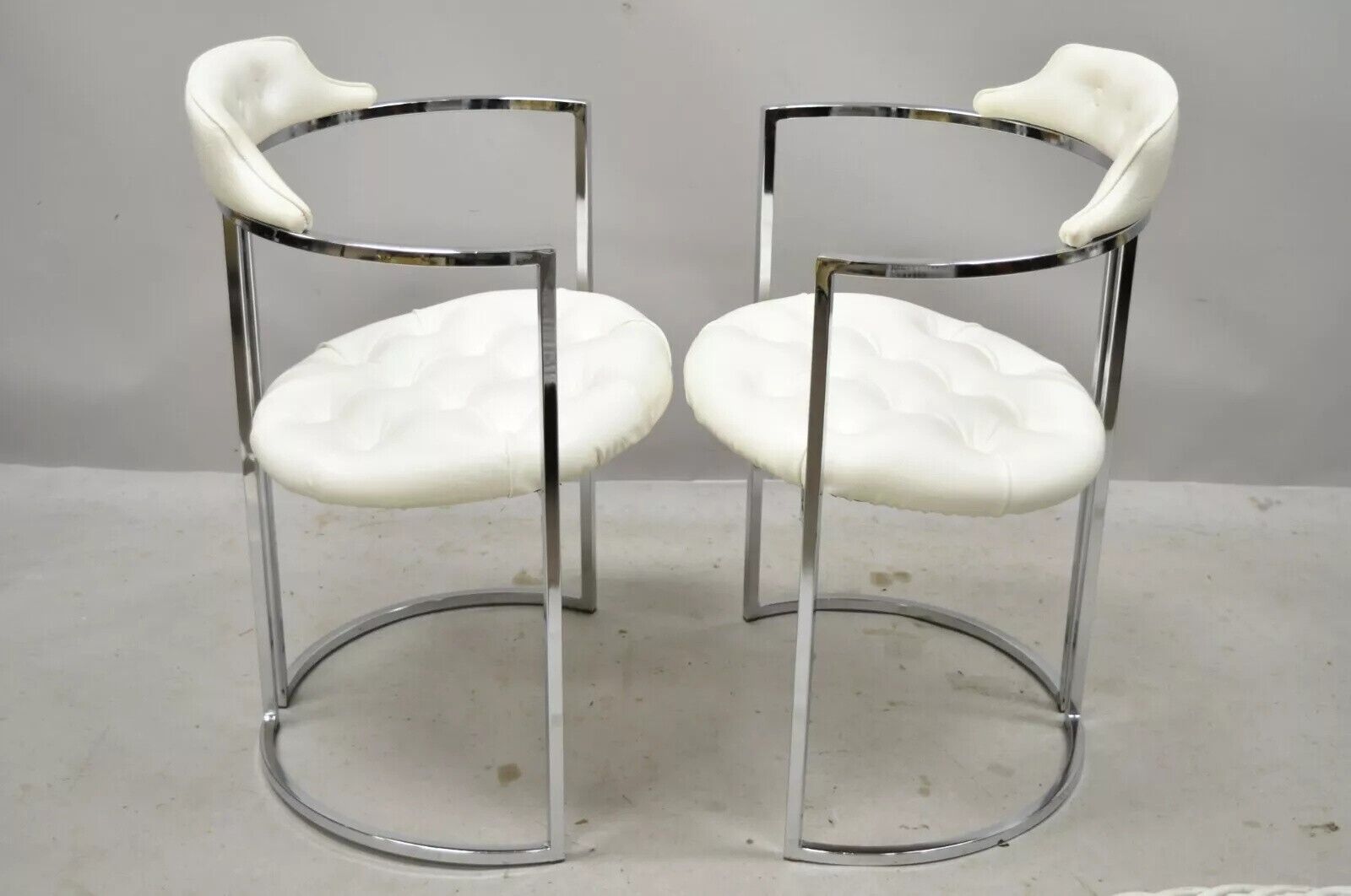 Vintage Daystrom Mid Century Modern Chrome White Vinyl Dining Chairs - Set of 4