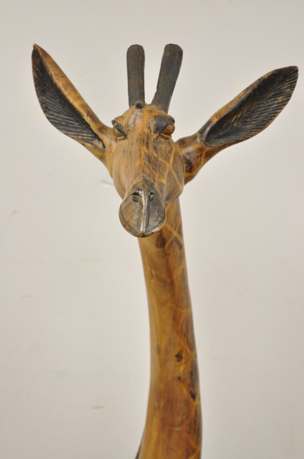 Vintage Solid Carved Wood 72” Tall African Safari Giraffe Statue Sculpture