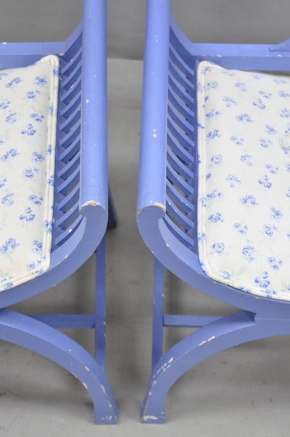 Vintage Hollywood Regency Italian Style Blue Curule X-Frame Arm Chair - a Pair