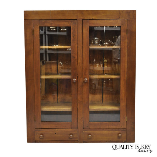 Antique American Primitive Colonial Cherry Wood 2 Door Hutch Cupboard Cabinet