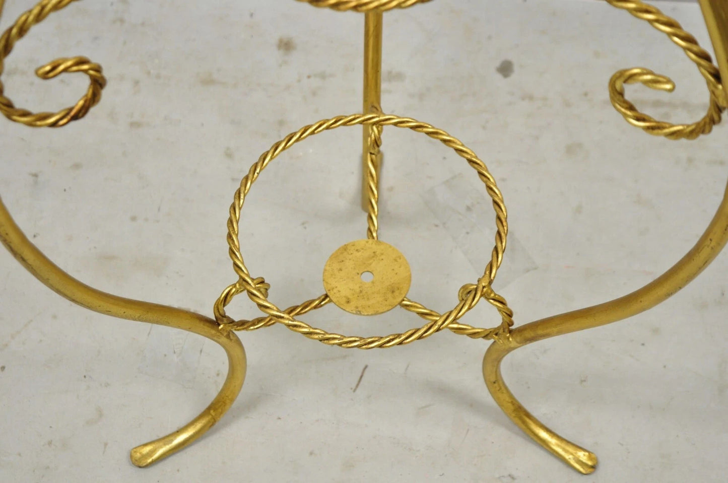 Italian Hollywood Regency Gold Iron Rope 3 Tier Bath Washstand Plant Stand Table