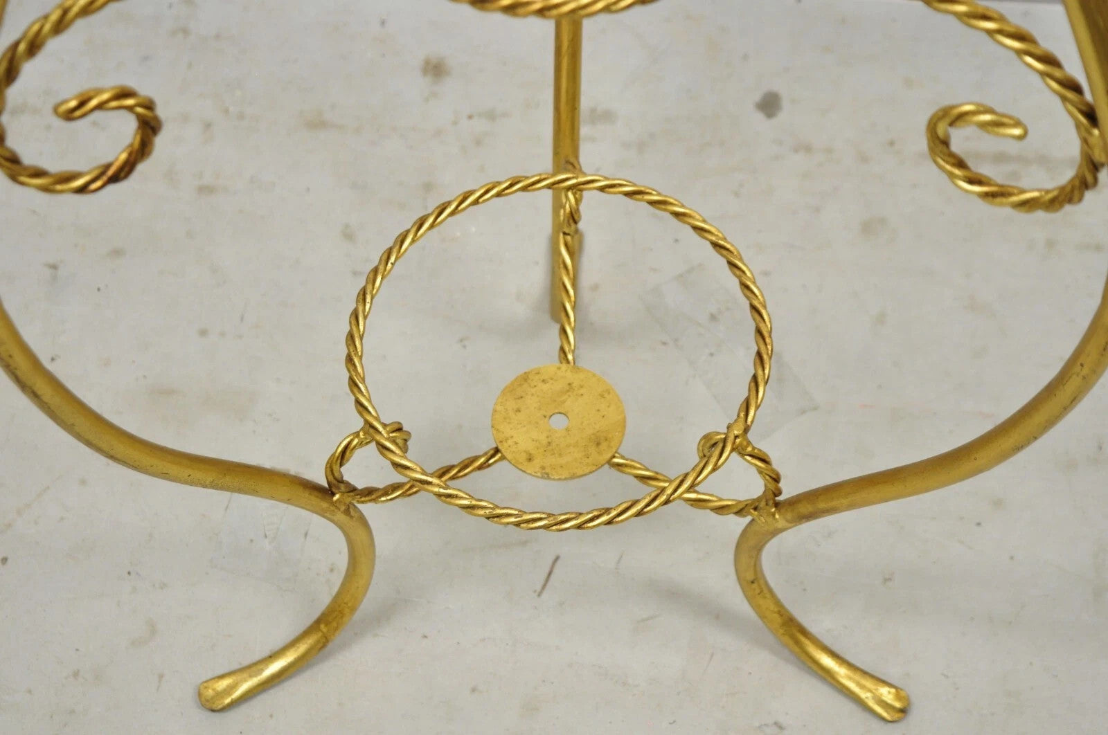 Italian Hollywood Regency Gold Iron Rope 3 Tier Bath Washstand Plant Stand Table