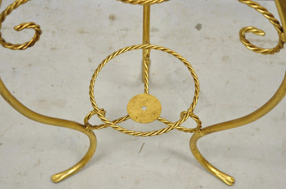 Italian Hollywood Regency Gold Iron Rope 3 Tier Bath Washstand Plant Stand Table