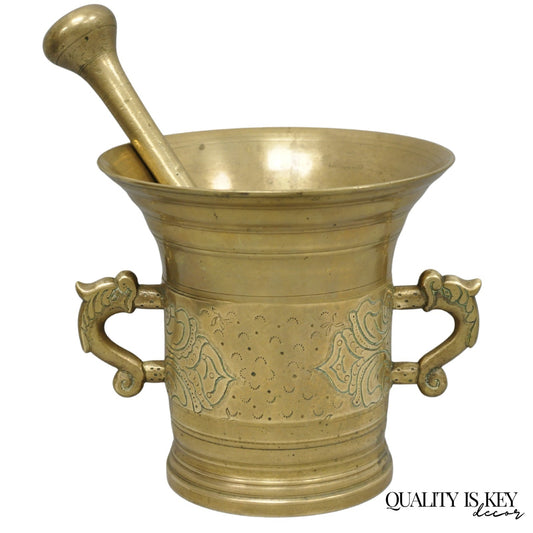Vintage Primitive Solid Brass Mortar & Pestle Apothecary Medicine Herb Grinder