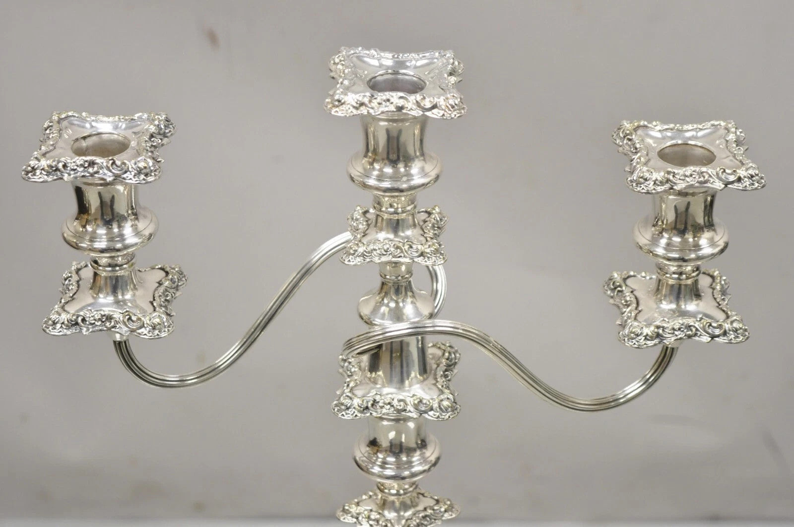 Antique Gorham Floral Repousse Twin Arm Silver Plated Candlestick Candelabra