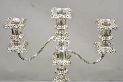 Antique Gorham Floral Repousse Twin Arm Silver Plated Candlestick Candelabra