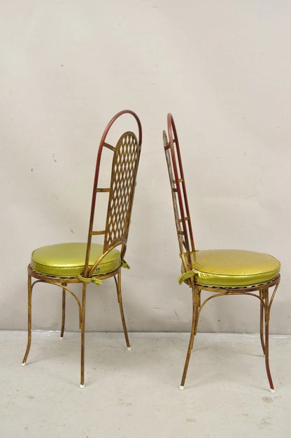 Vintage Italian Hollywood Regency Iron Gold Gilt Lattice Dining Set - 7 Pc Set