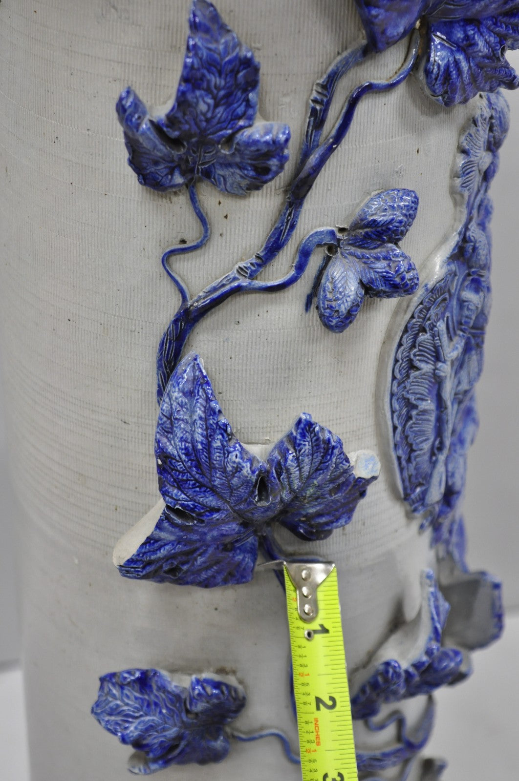 Antique German Westerwald Salt Glaze Stoneware Cobalt Blue Jardiniere & Pedestal