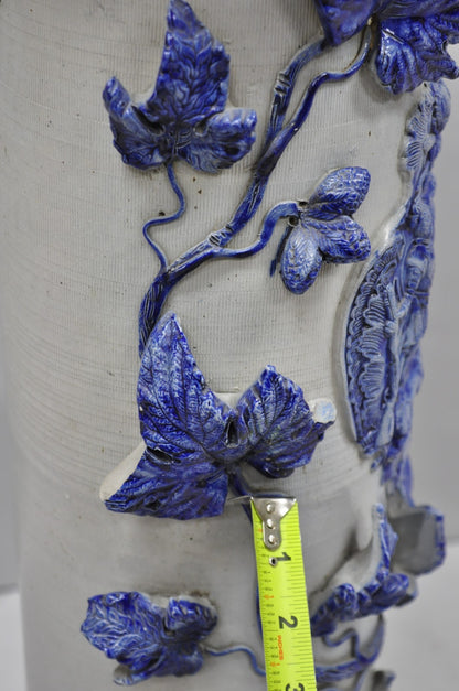 Antique German Westerwald Salt Glaze Stoneware Cobalt Blue Jardiniere & Pedestal